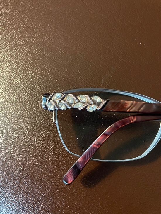 Rhinestone Accent Clear Frame Glasses with Pink Marble Temples main image 5